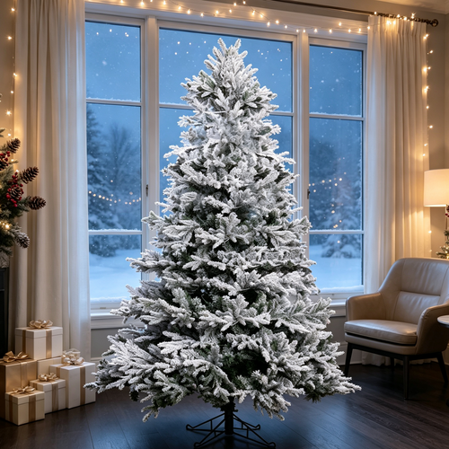7 FT Snow-Flocked PE/PVC Hybrid Christmas Tree