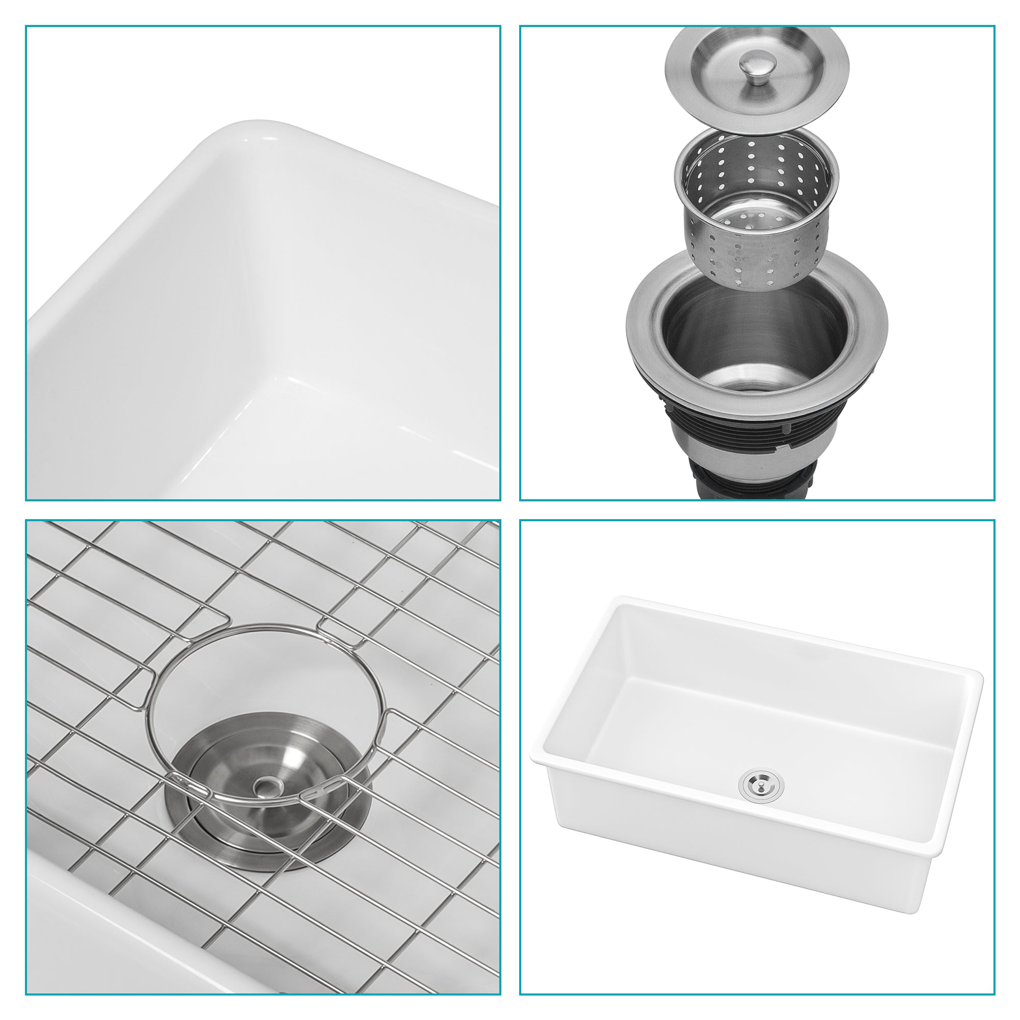 32"x19"x10" Undermount Single Bowl Porcelain Fireclay Kitchen Sink