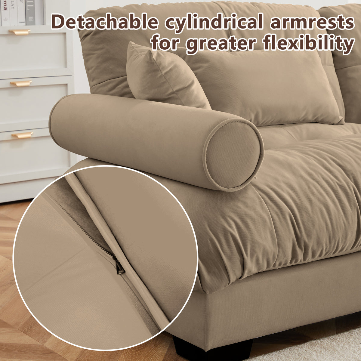 Extra Large 3 Seat Modern Velvet Sofa - Camel