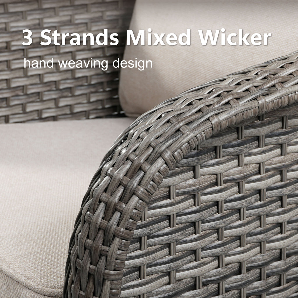73.6" PE Wicker Rattan Outdoor Furniture Set, 3 Seat Sofa