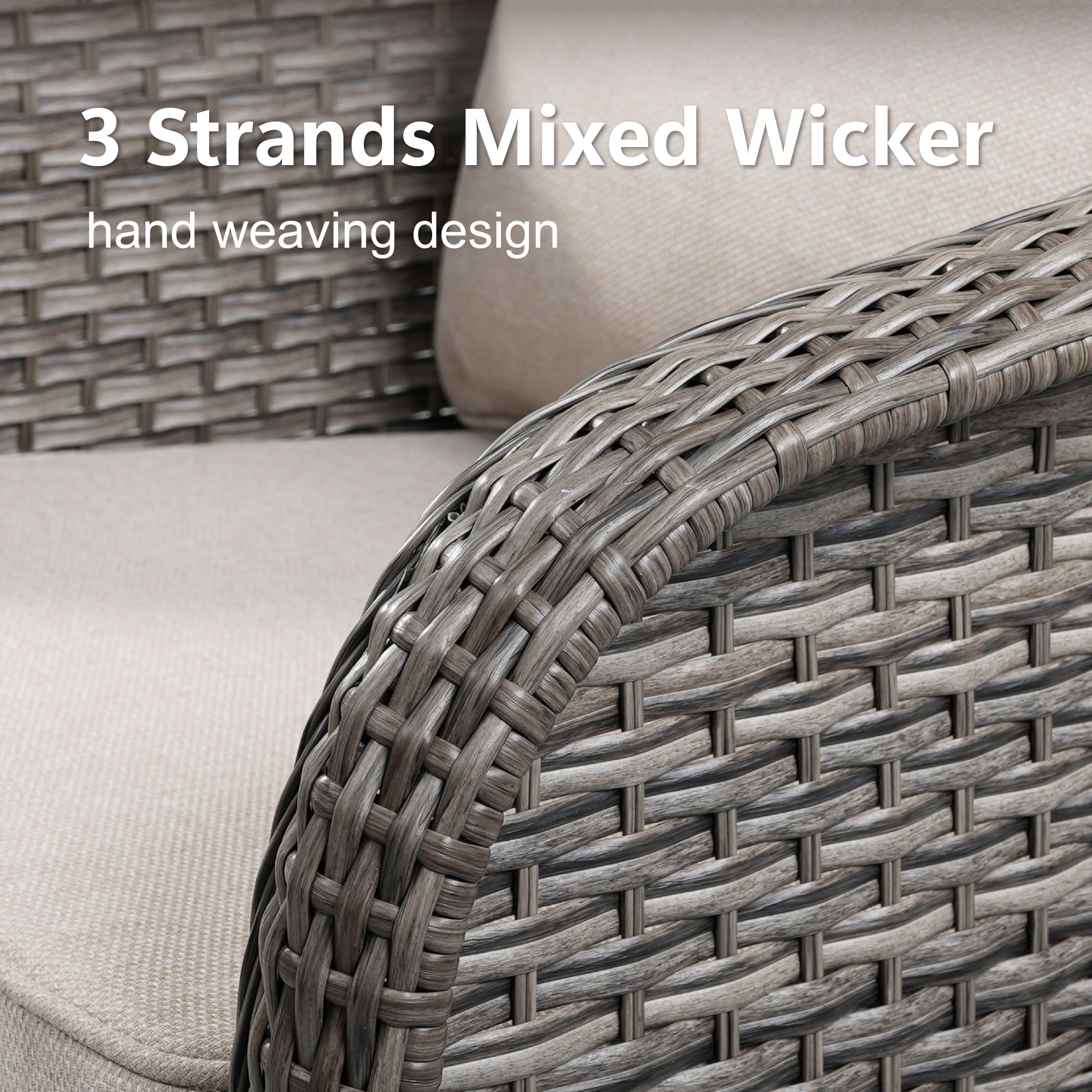 73.6" PE Wicker Rattan Outdoor Furniture Set, 3 Seat Sofa