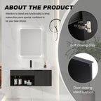 36" Wall-Mounted Floating Bathroom Vanity with Ceramic Sink – Modern Dark