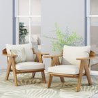 Outdoor Acacia Wood Club Chairs with Cushions (Set of 2)