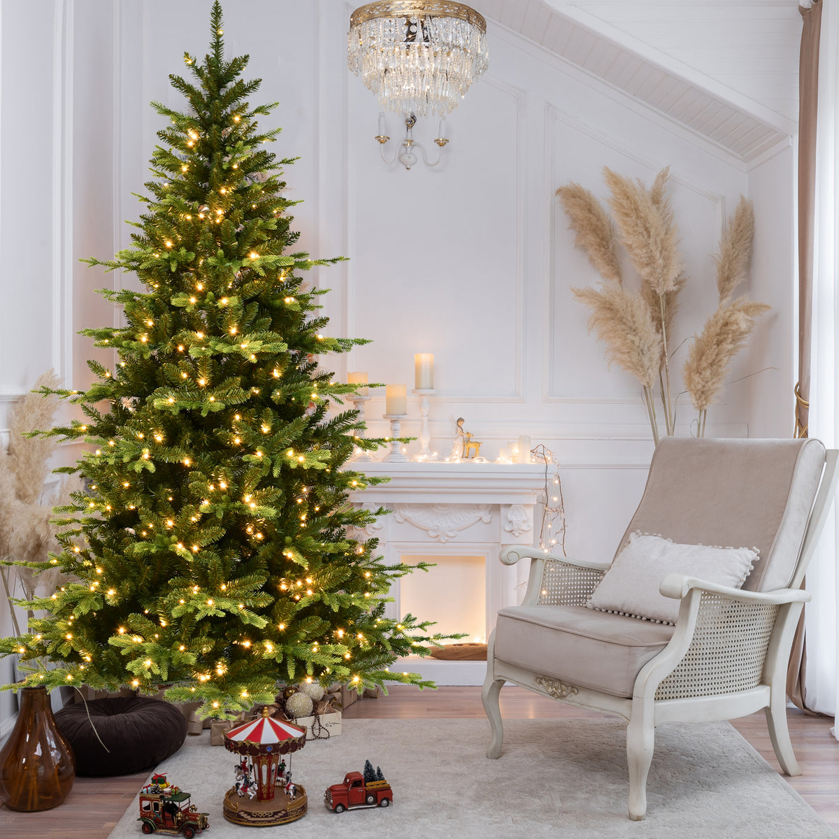 6-Foot Hinged Artificial Christmas Tree, 1608 Tips, 350 Warm White LED Lights
