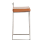 Contemporary Stackable Counter Stool in Stainless Steel with Camel Faux Leather Cushion - Set of 2