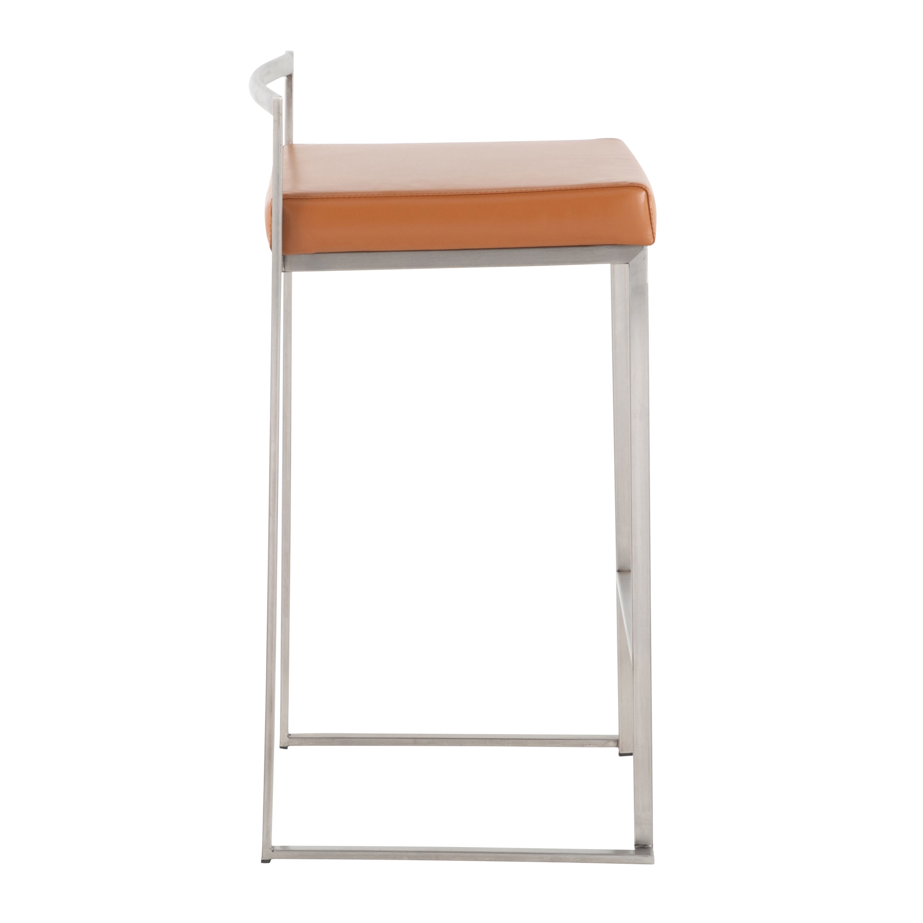 Contemporary Stackable Counter Stool in Stainless Steel with Camel Faux Leather Cushion - Set of 2