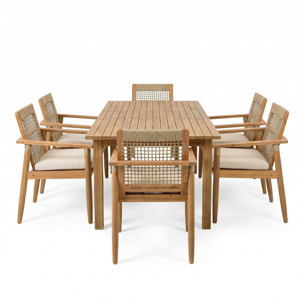 7 Pieces Acacia Wood Outdoor Dining Set with Cushions