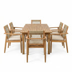 7 Pieces Acacia Wood Outdoor Dining Set with Cushions