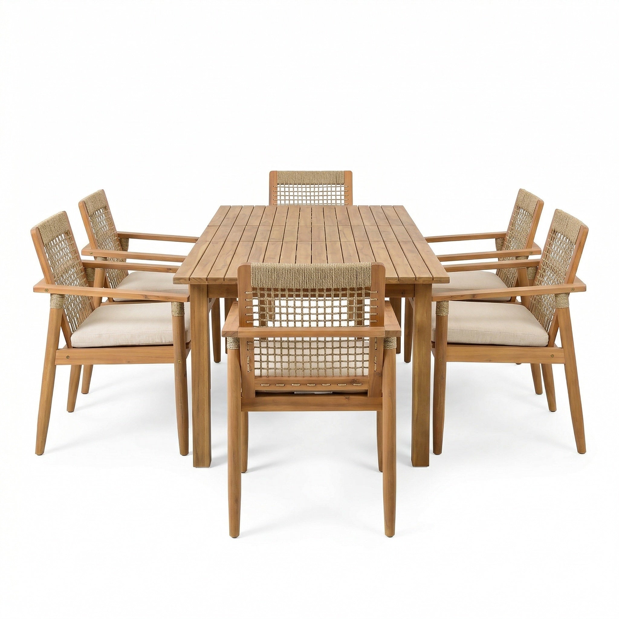7 Pieces Acacia Wood Outdoor Dining Set with Cushions