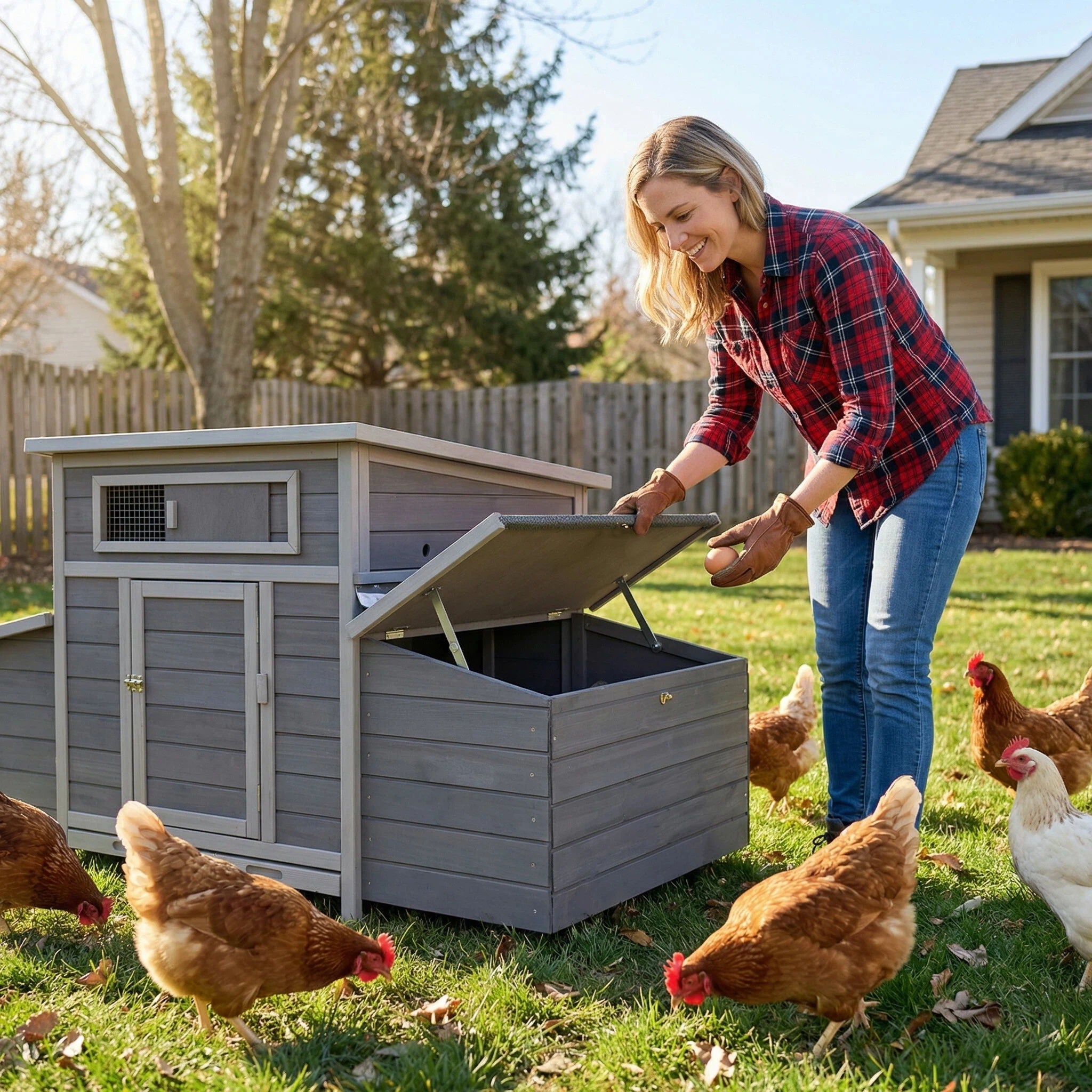 Large Chicken Coop Outdoor Hen House With Dual Nesting Boxes - Gray