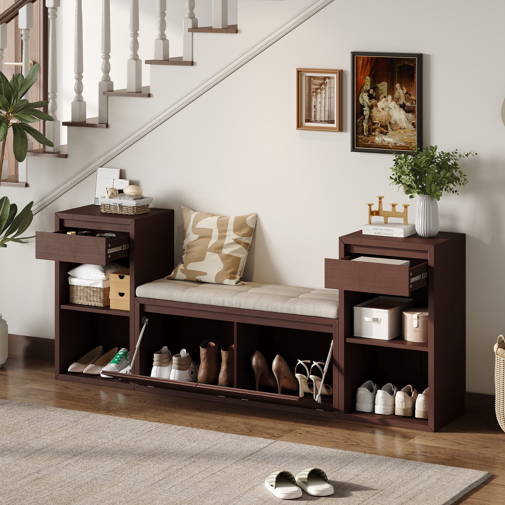 TREXM All-in-One Entryway Storage Bench