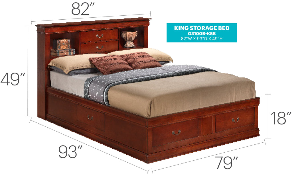 Charming King Storage Bed in Cherry Finish