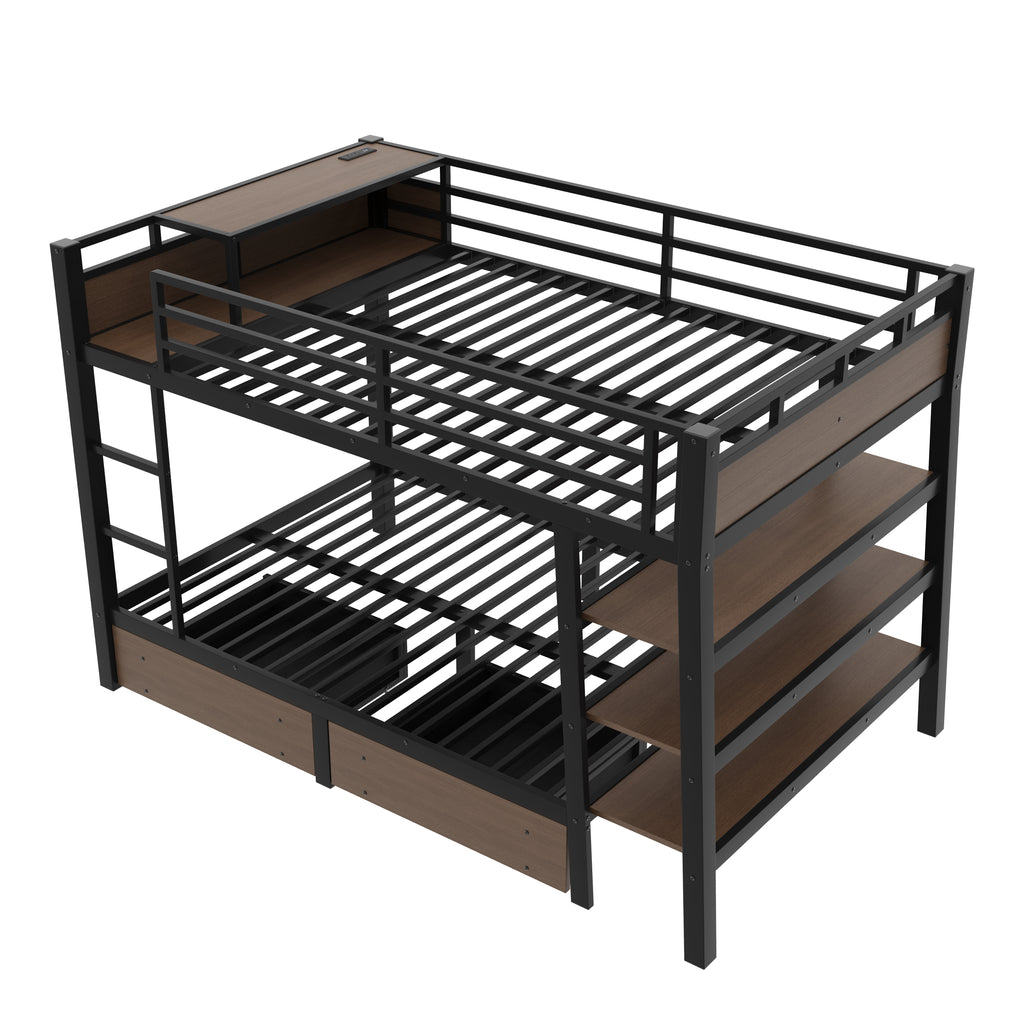 Full Size Metal Bunk Bed with Storage Shelves