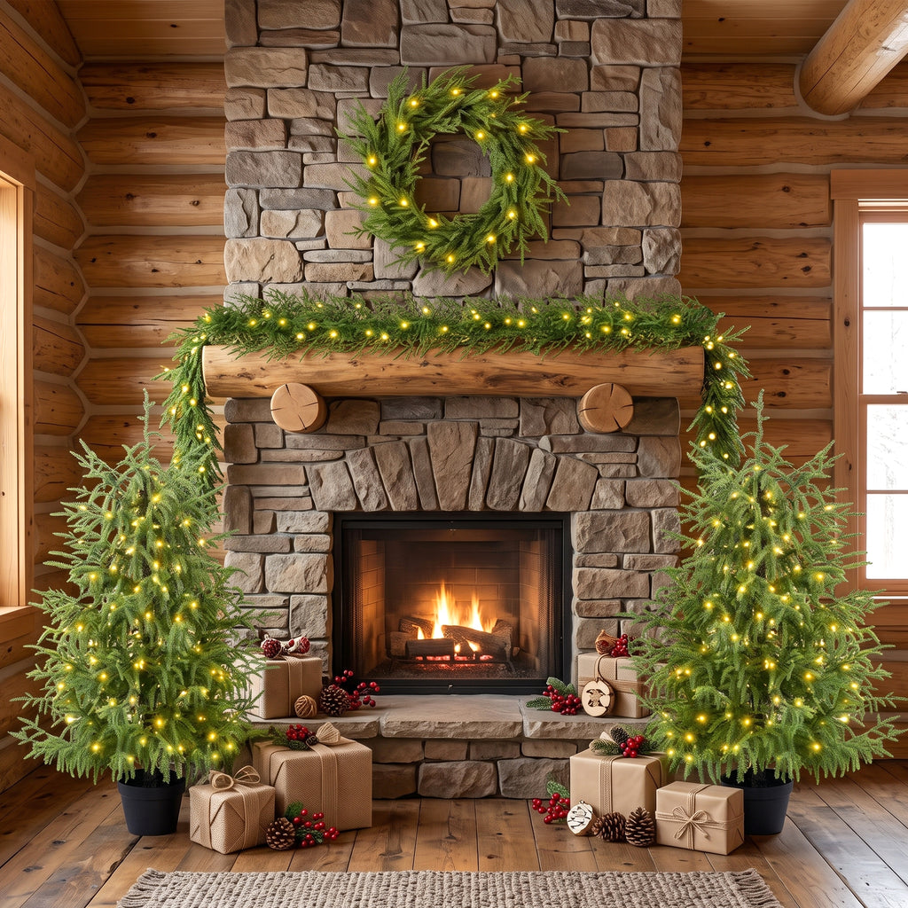 4-Piece Christmas Tree Set – 2 Trees, Wreath, and Garland