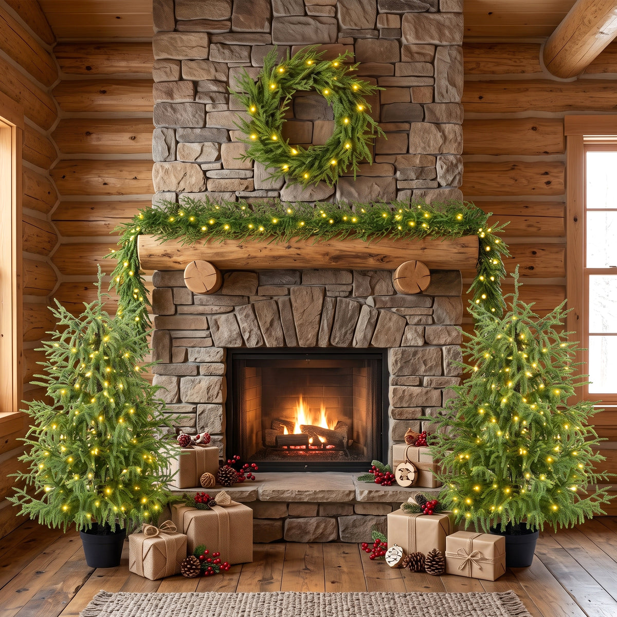 4-Piece Christmas Tree Set – 2 Trees, Wreath, and Garland