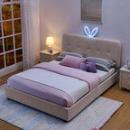 Queen Size Kids Upholstered Bed with Rabbit Ear Headboard