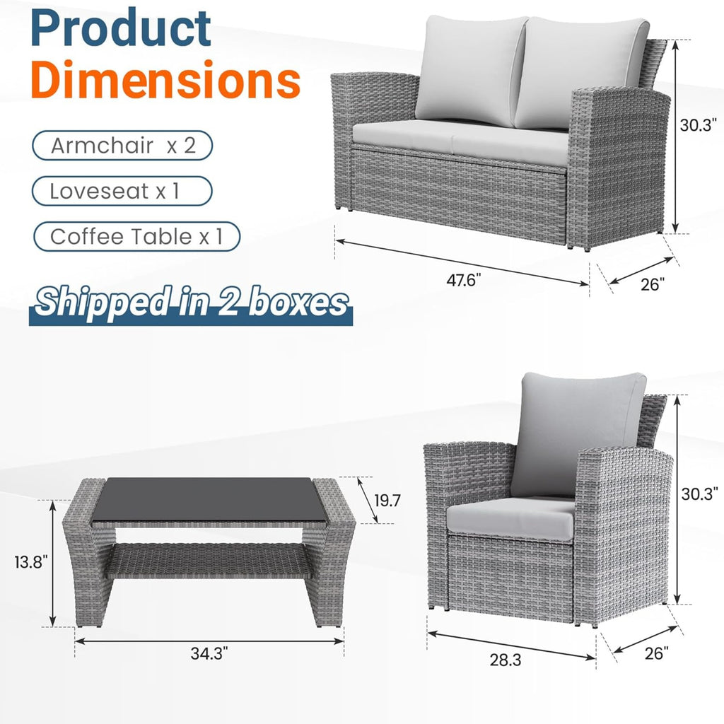 4-Piece All Weather Wicker Patio Conversation Set