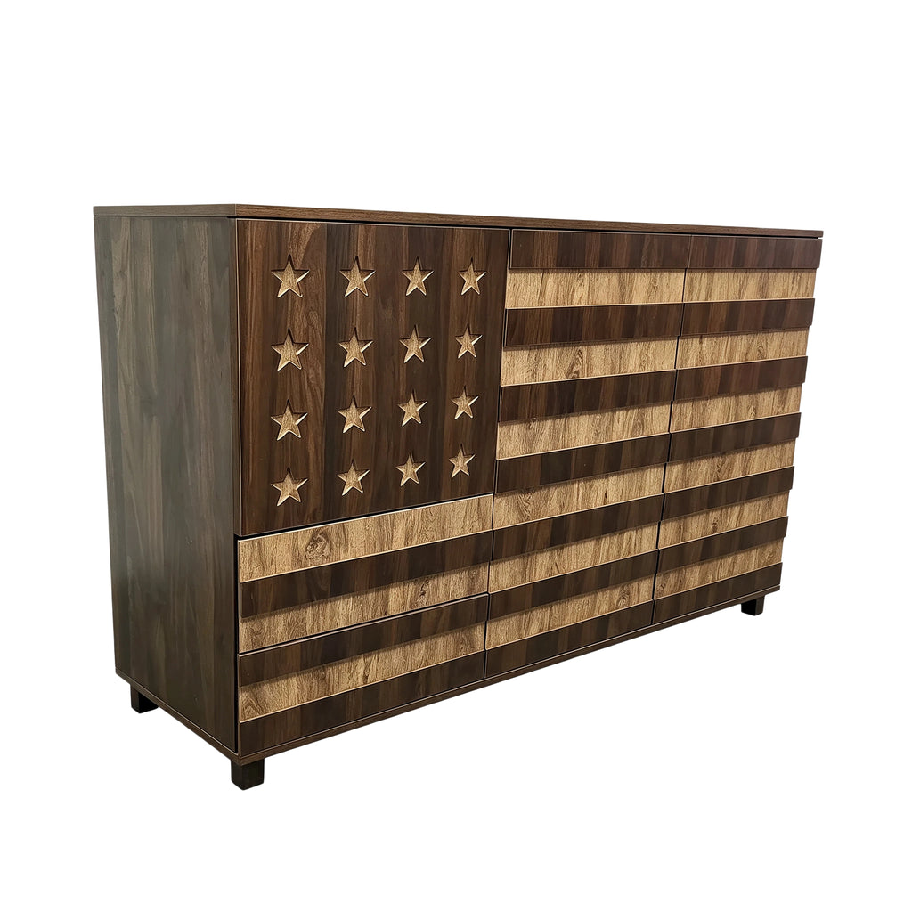 55-Inch Two-Tone Wood Sideboard Buffet Cabinet, Star-Cutout Design, Natural Walnut