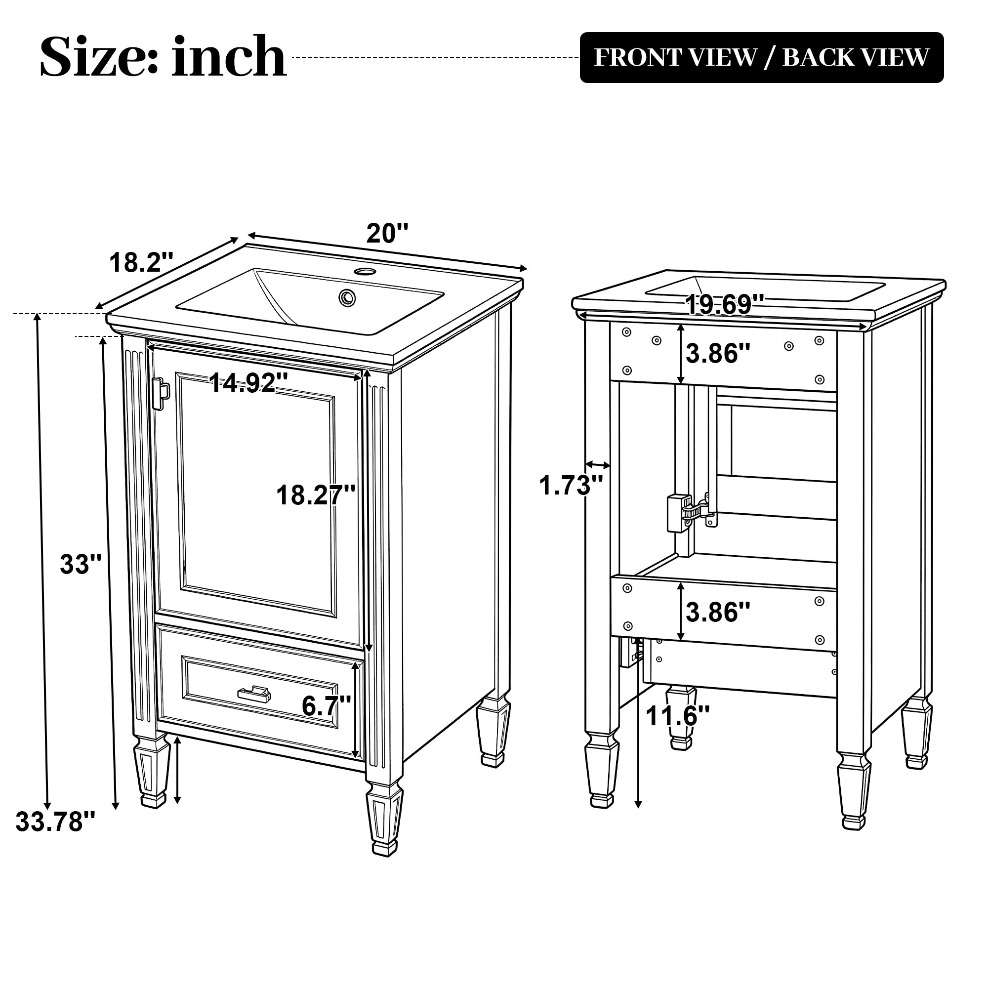 20" Bathroom Vanity with Ceramic Sink