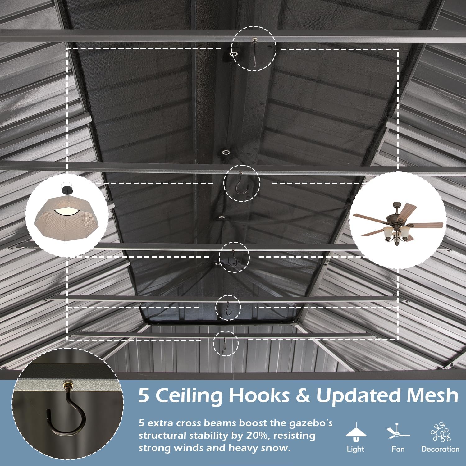 12x24FT Outdoor Gazebo with Galvanized Steel Double Roof