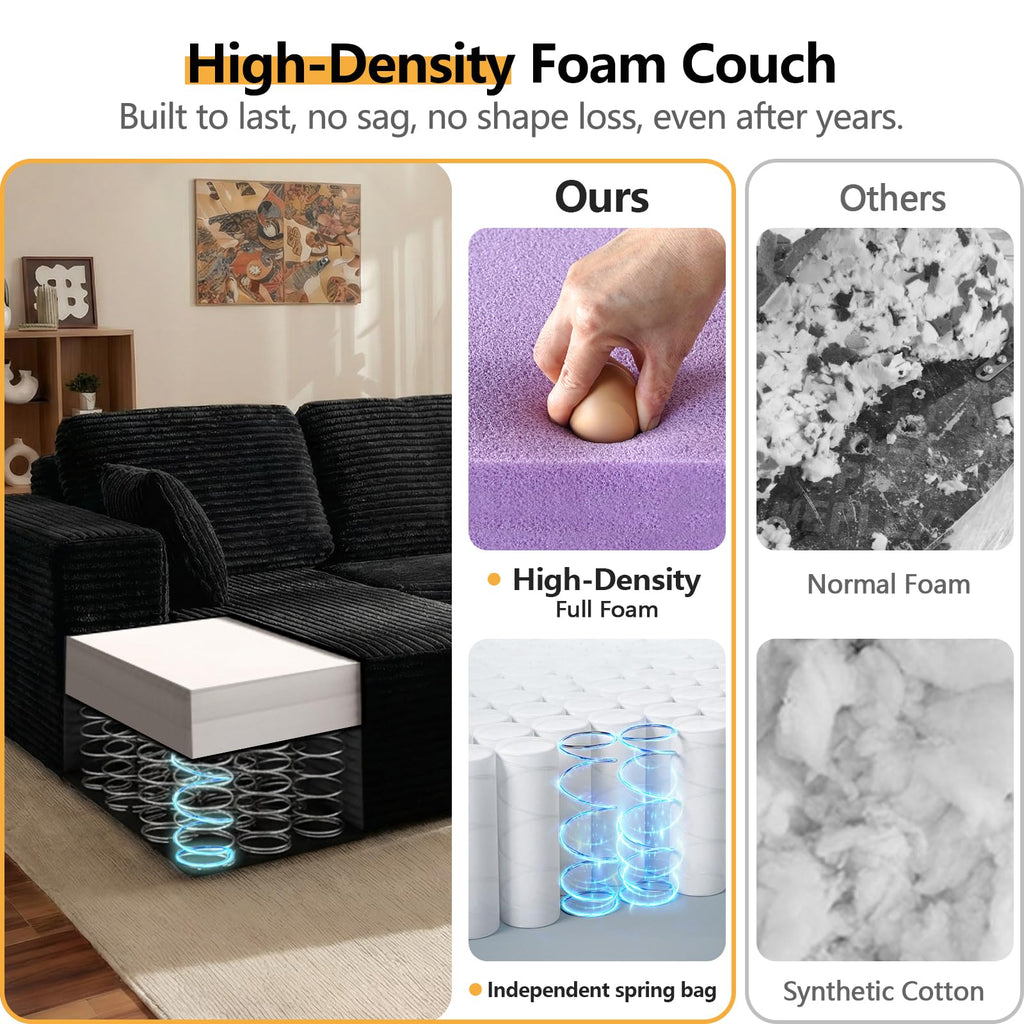 96" Frameless Boneless Soft Sofa with L-Shaped Chaise
