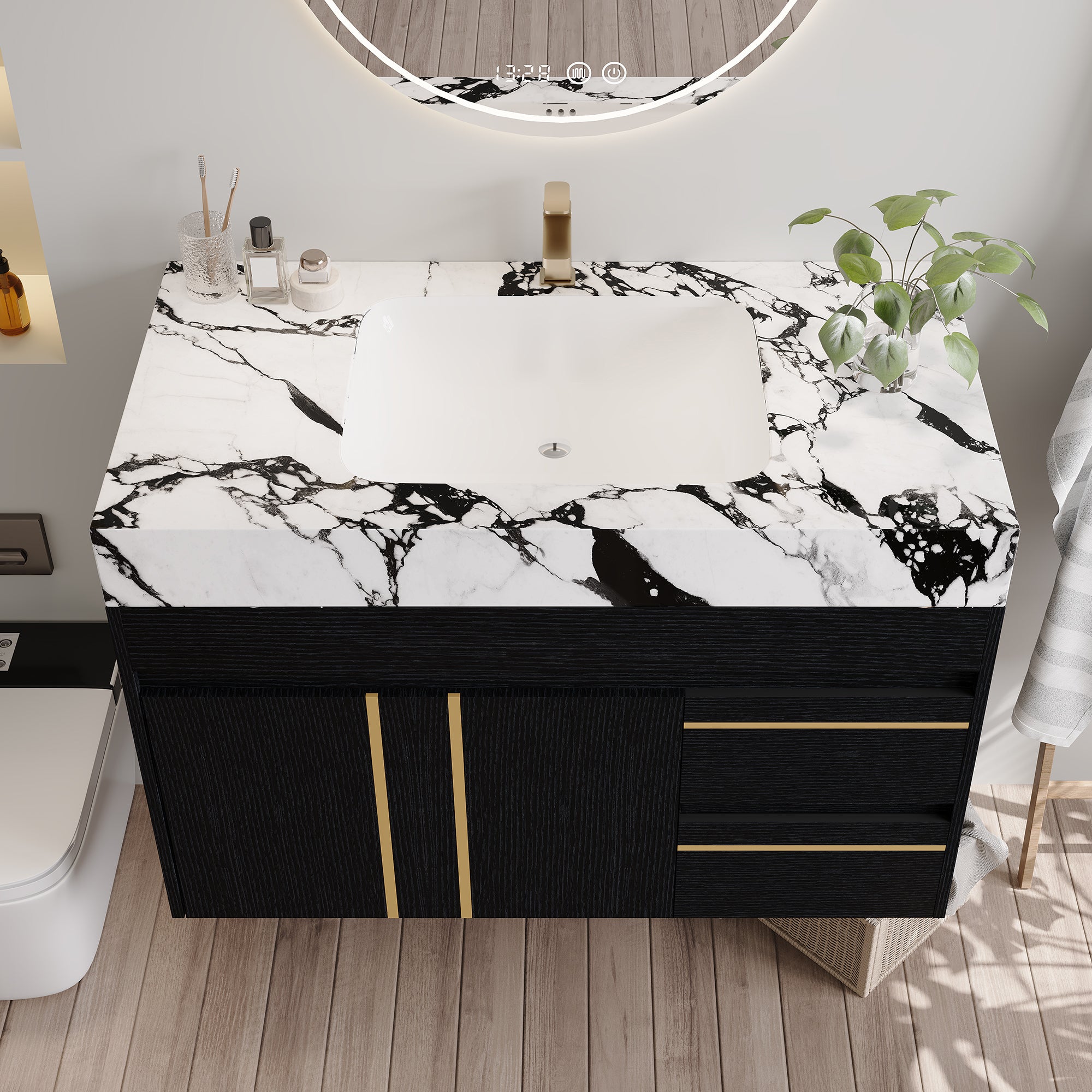 36" Floating Bathroom Vanity with Ceramic Sink and Faux Marble Top