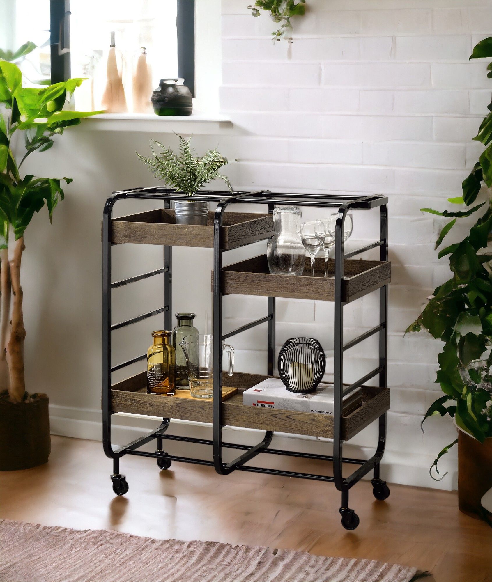 Vorrik Serving Cart - Black / Walnut