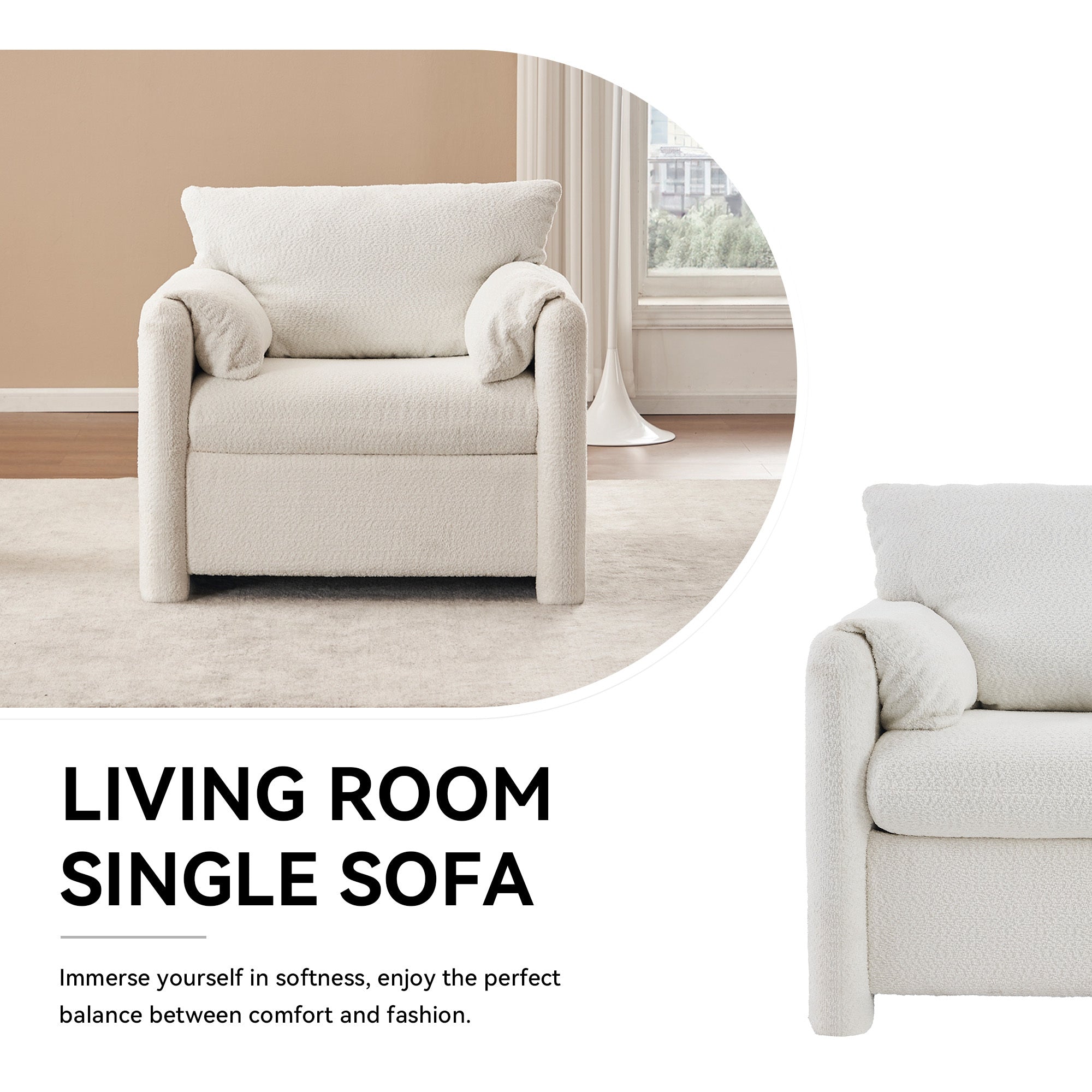 Modern Accent Chair Single Seater Ivory White