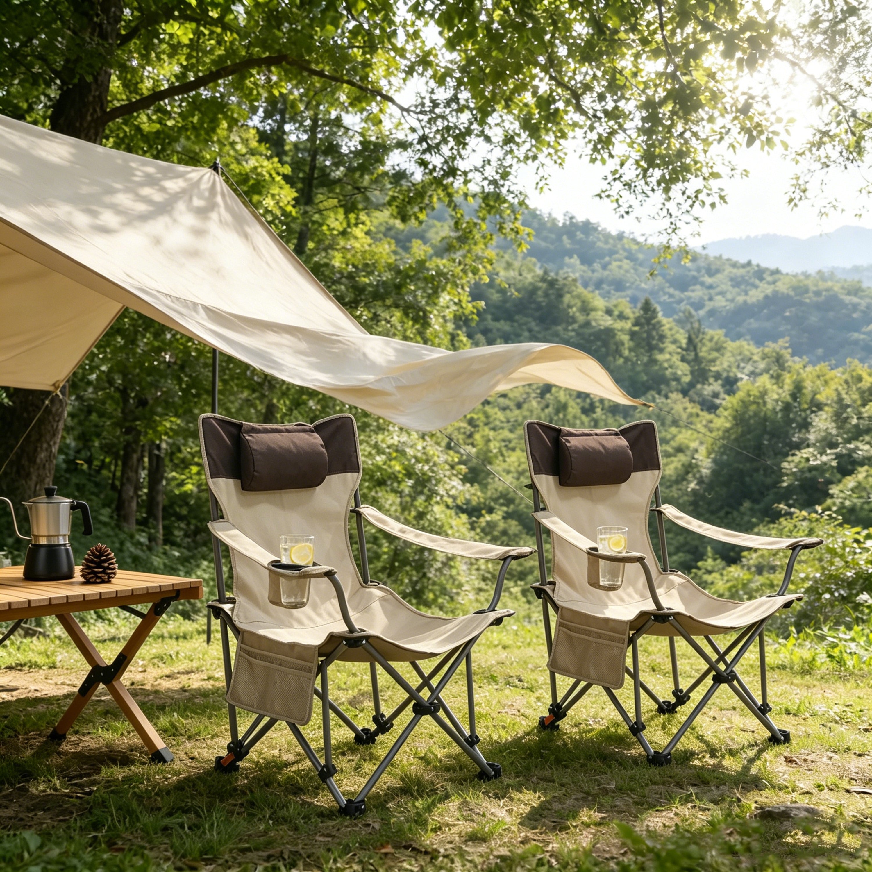 2PCS Outdoor Camping Chairs - Folding & Adjustable