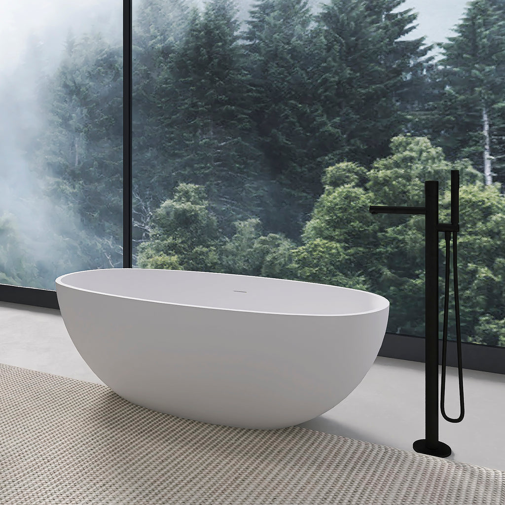 65.2 Inch Freestanding Solid Surface Soaking Bathtub