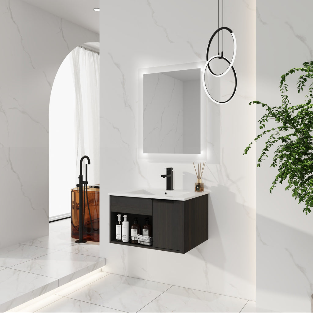 24" Wall-Mounted Floating Bathroom Vanity with Ceramic Sink