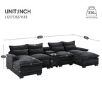 Modern U-Shaped Sectional Sofa with Console, Cup Holders and USB Charger