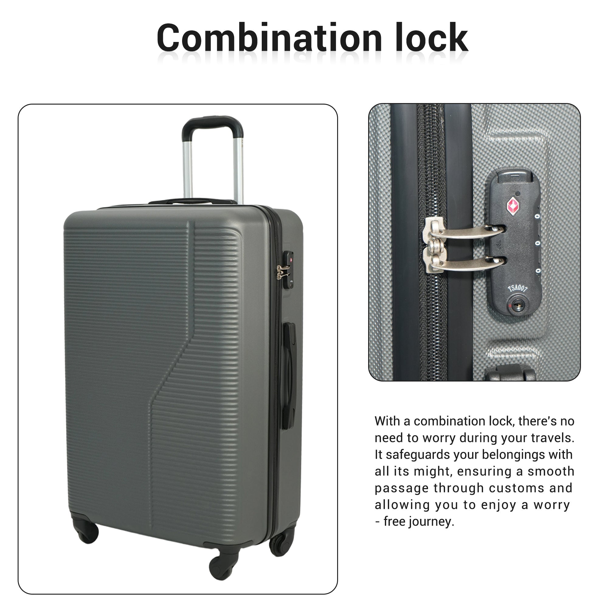 7-Piece Luggage Set ABS Lightweight & Durable Suitcase with Spinner Wheels TSA Lock (20/24/28) Dark Grey