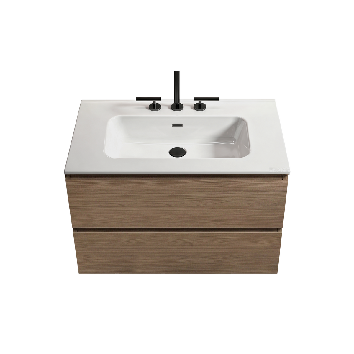 TIA Wall Mount 30" Walnut Brown Bathroom Vanity with Ceramic Sink