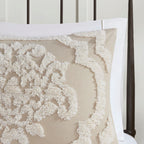 King/Cal King 3 Piece Tufted Cotton Chenille Damask Duvet Cover Set