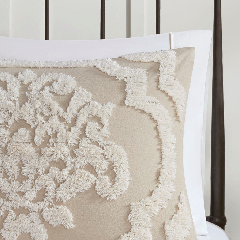 King/Cal King 3 Piece Tufted Cotton Chenille Damask Duvet Cover Set