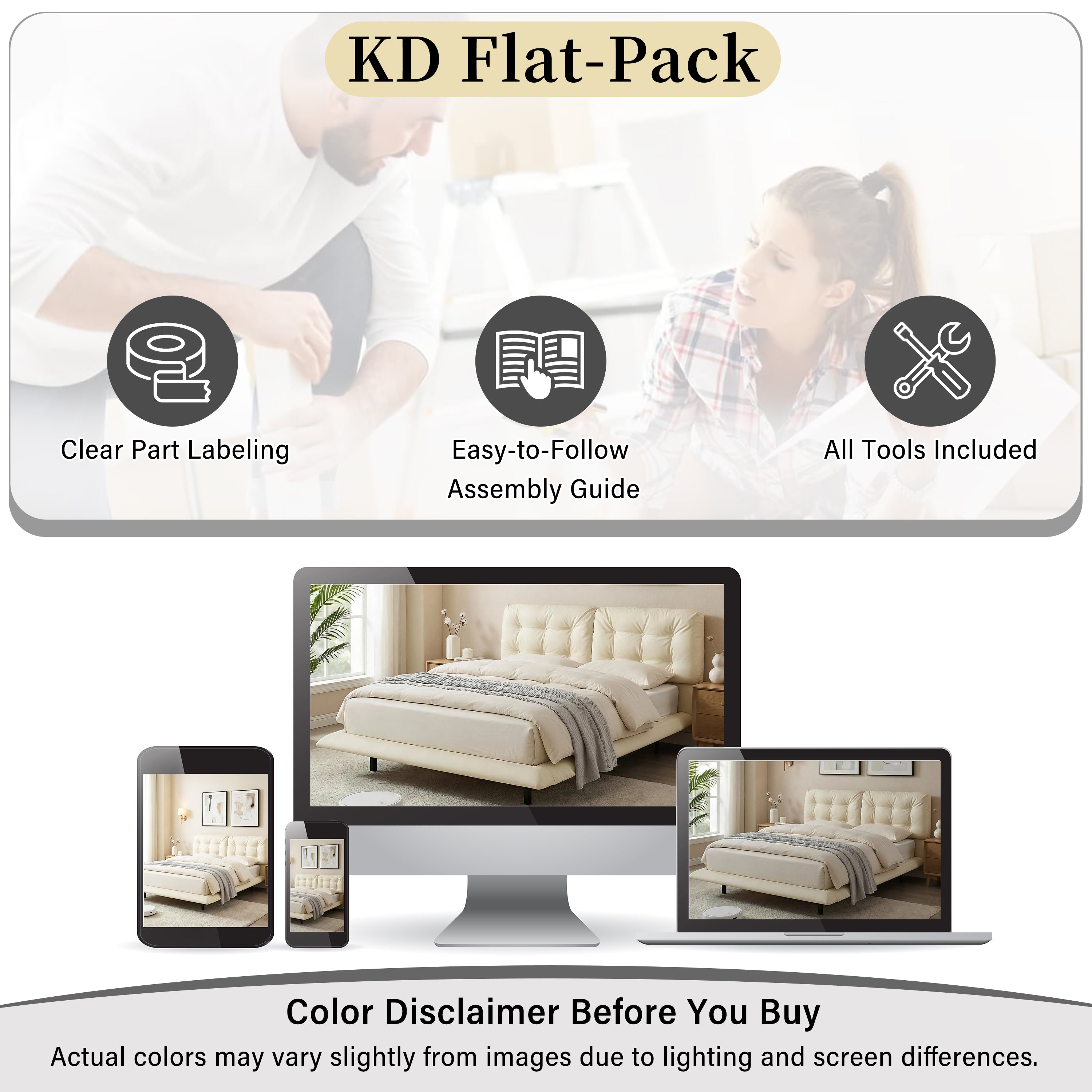 Queen Size Upholstered Floating Bed Frame with LED Lights