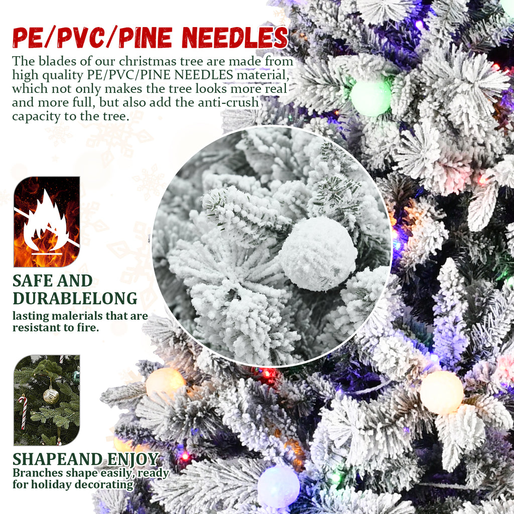 8ft Flocked Christmas Tree with 470L Colorful LED Lights
