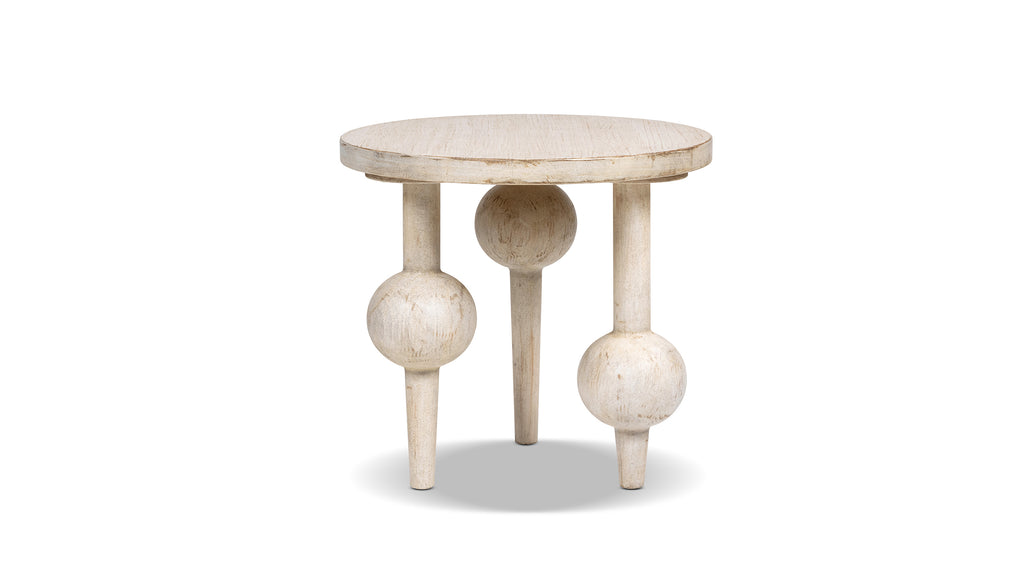 Odette 24-Inch Round Reclaimed Pine Wood Side Table, Natural Whitewash
