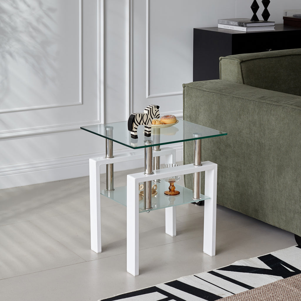 2 Pieces Tempered Glass End Table Set