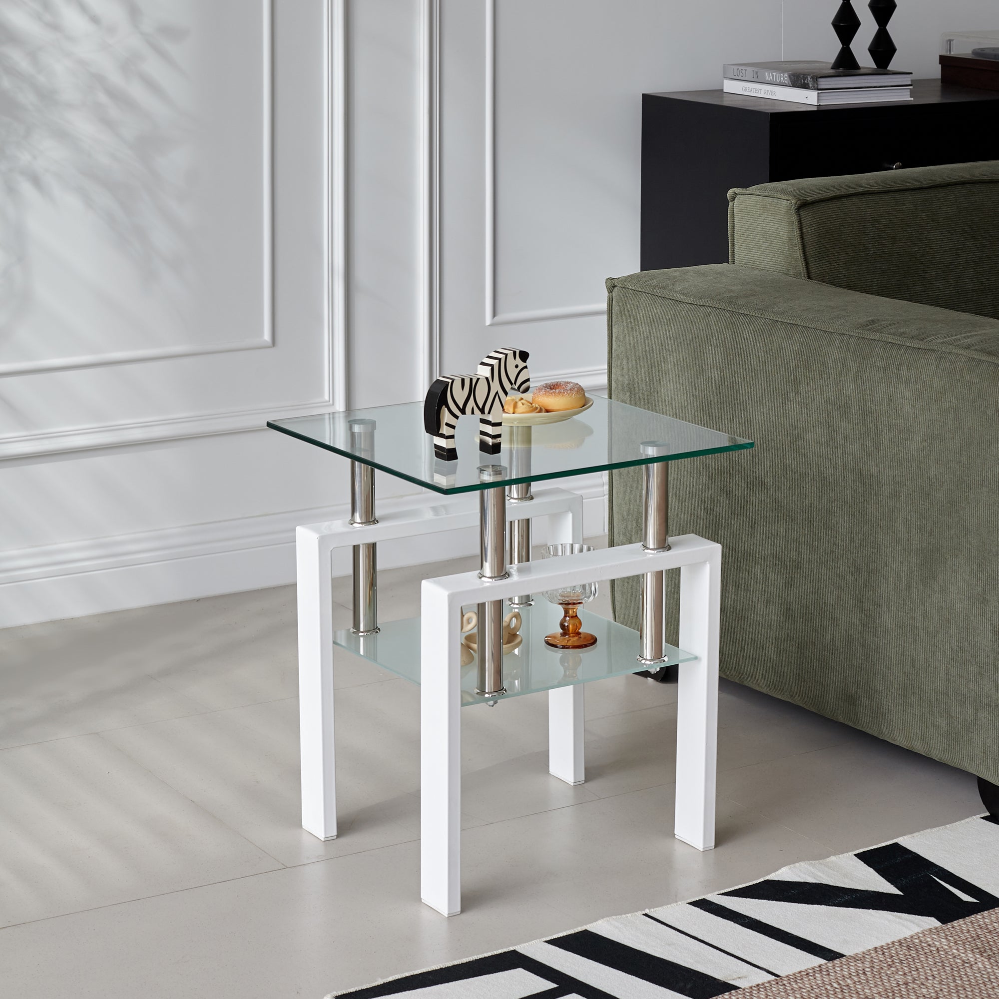 2 Pieces Tempered Glass End Table Set