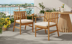 2-Piece Outdoor Acacia Wood Arm Dining Chairs with Removable Cushions