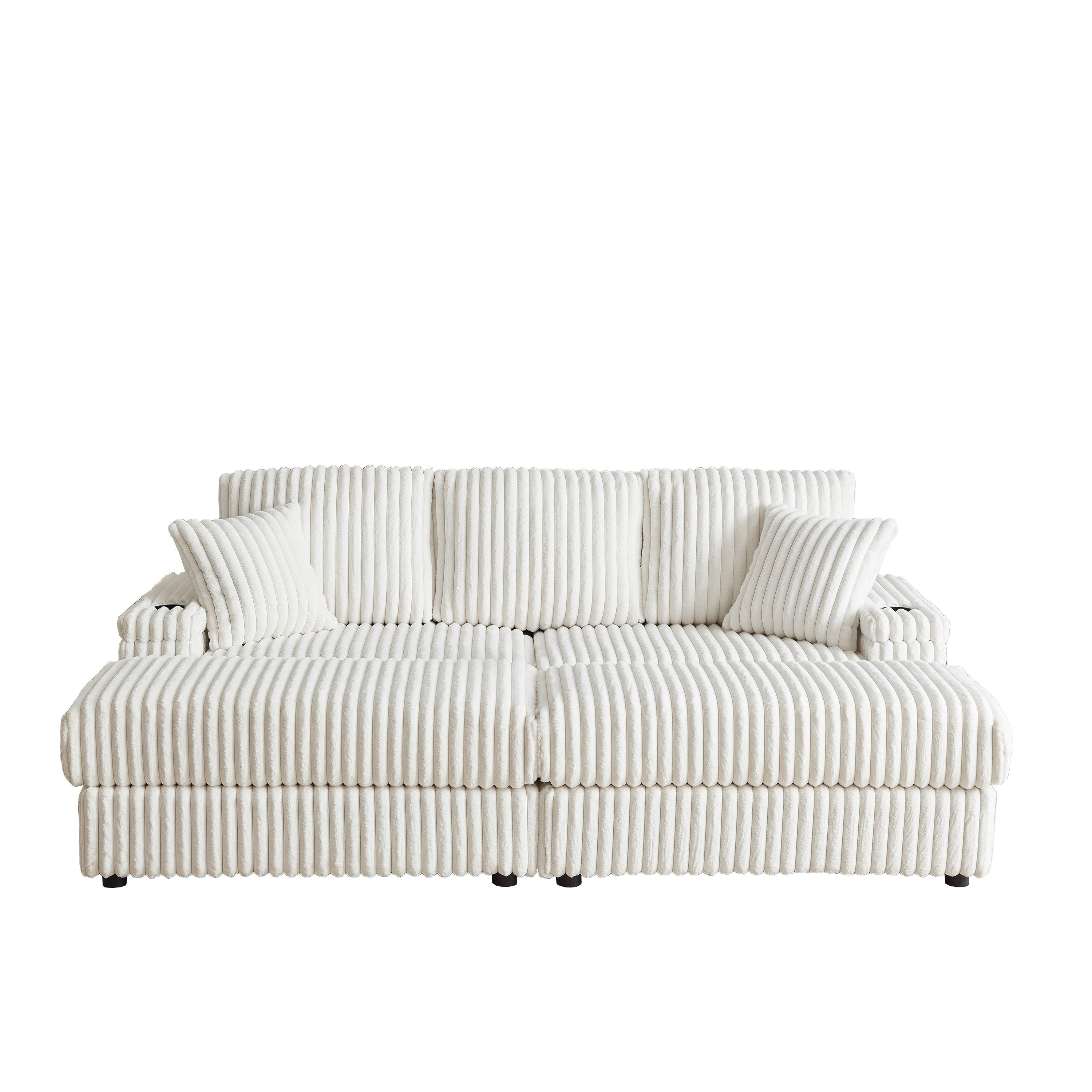 84-Inch Corduroy 3-Seater Sofa with Pillows and Ottomans