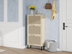 Rattan 3 Door Shoe Rack, Freestanding Modern Shoe Storage Cabinet