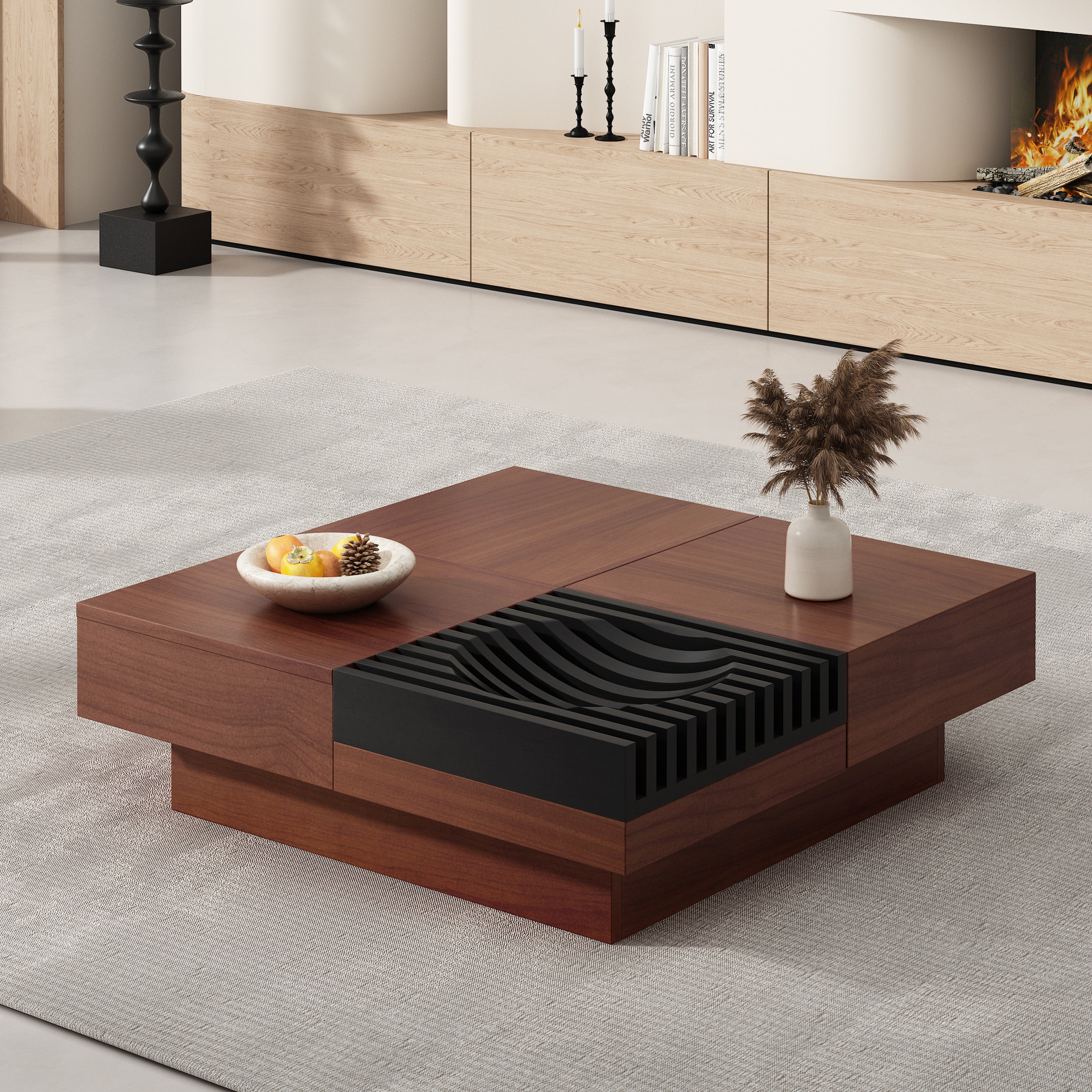 Italian Retro - Inspired Acacia Wood Storage Coffee Table