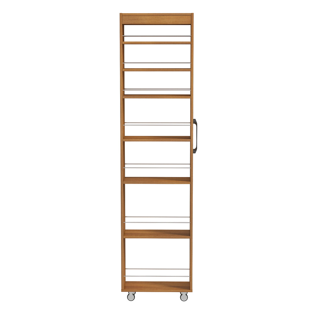 7-Tier Pull-Out Storage Shelf, 7.87 inches Wide, Oak