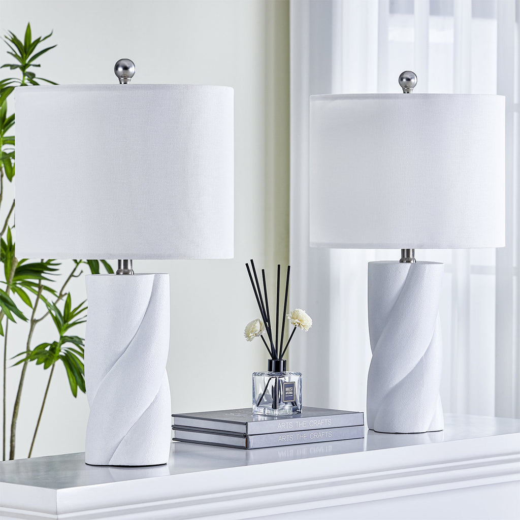 Modern Ceramic Table Lamp, 23.75-Inch, Set of 2, White