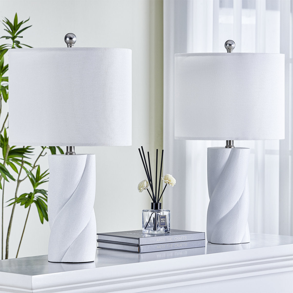 Modern Ceramic Table Lamp, 23.75-Inch, Set of 2, White