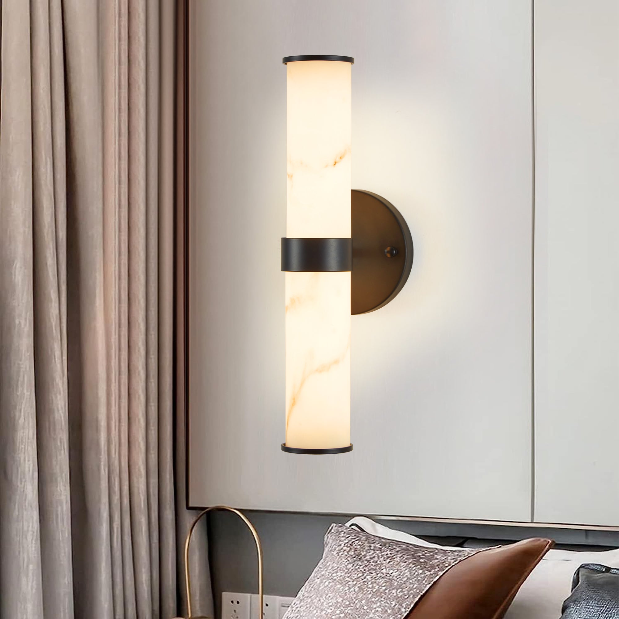 Resin Imitation Marble Texture Wall Light with Black Iron Frame