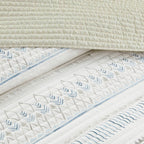 3 Piece Seersucker Quilt Set Taupe/Blue Full/Queen